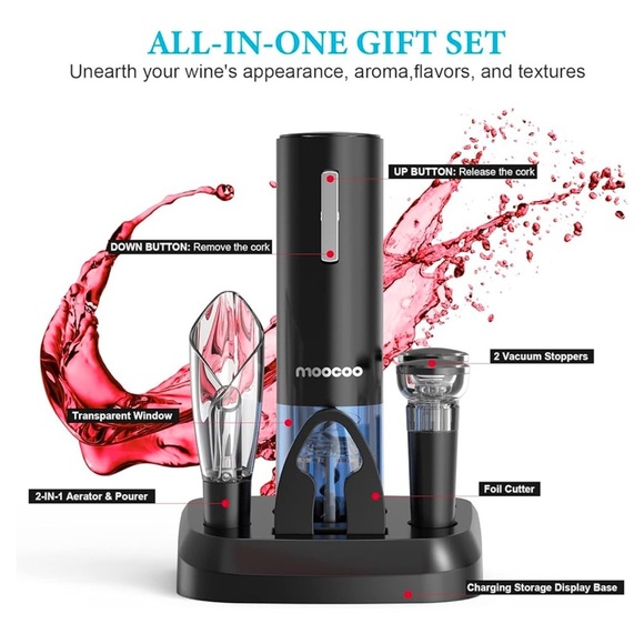 moocoo Electric Wine Set - Open,‎ Serve & Preserve - NWB - Picture 6 of 9